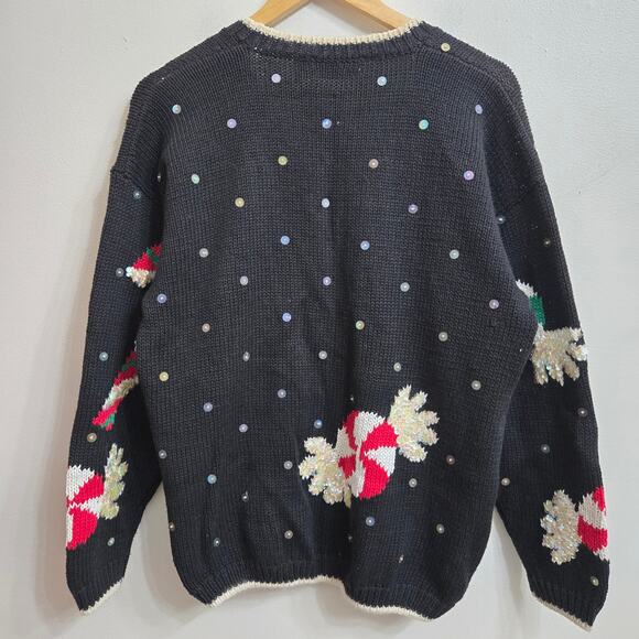 Belle Pointe Womens Vtg 90s Christmas Holiday Candy Sequins Cardigan Sweater L - Picture 8 of 11